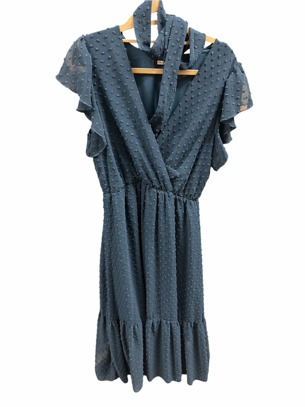 Amazon Women's Teal Textured Dot Midi Wrap Dress